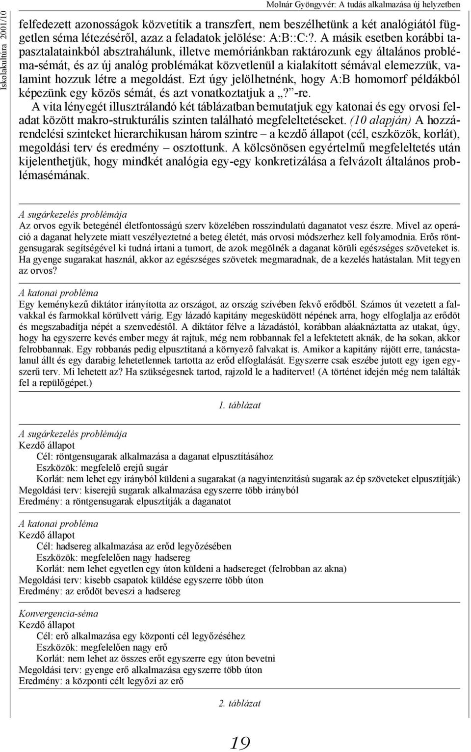 . A másik esetben korábbi tapasztalatainkból absztrahálunk, illetve memóriánkban raktározunk egy általános probléma-sémát, és az új analóg problémákat közvetlenül a kialakított sémával elemezzük,