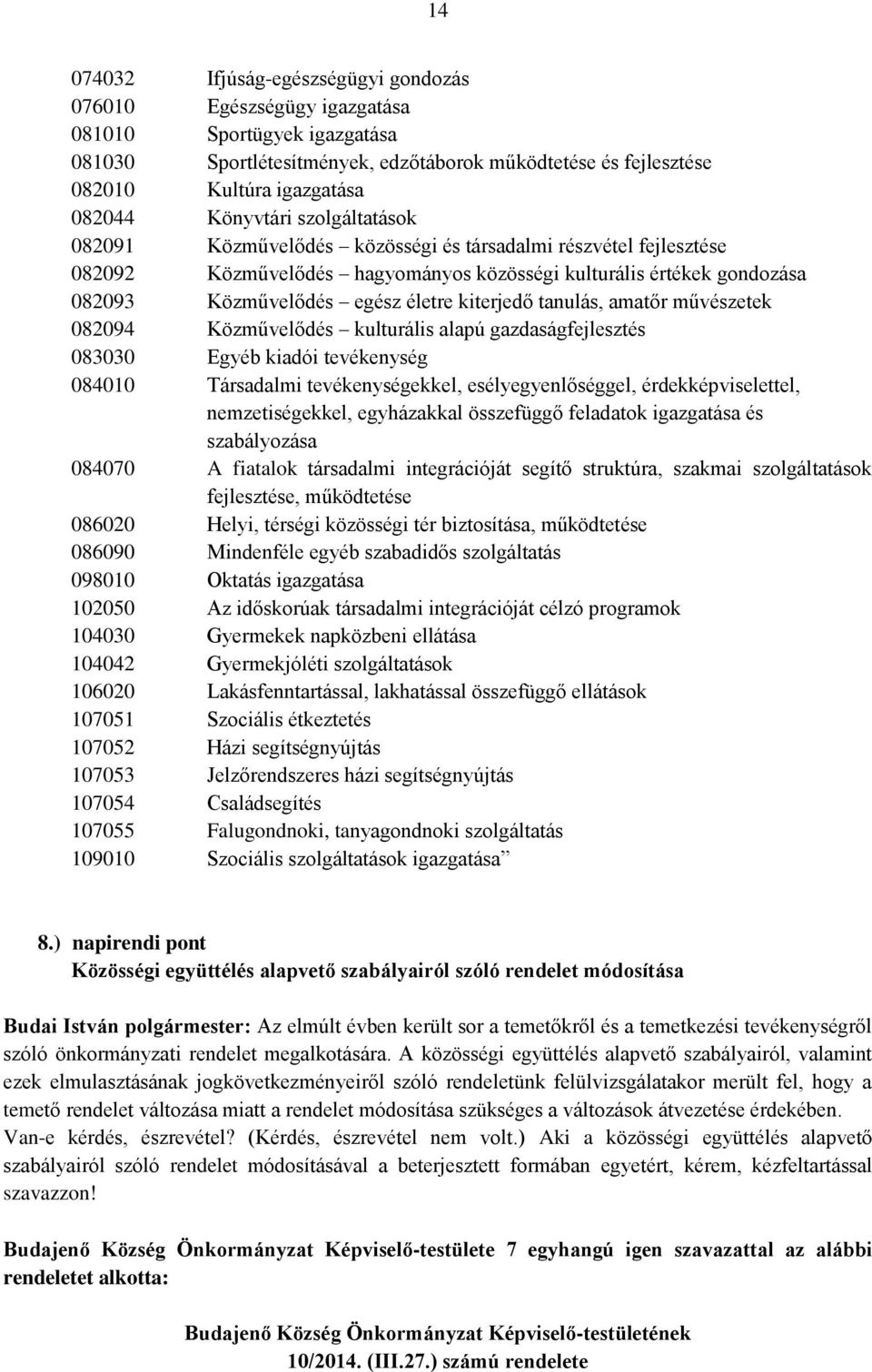 kiterjedő tanulás, amatőr művészetek 082094 Közművelődés kulturális alapú gazdaságfejlesztés 083030 Egyéb kiadói tevékenység 084010 Társadalmi tevékenységekkel, esélyegyenlőséggel,