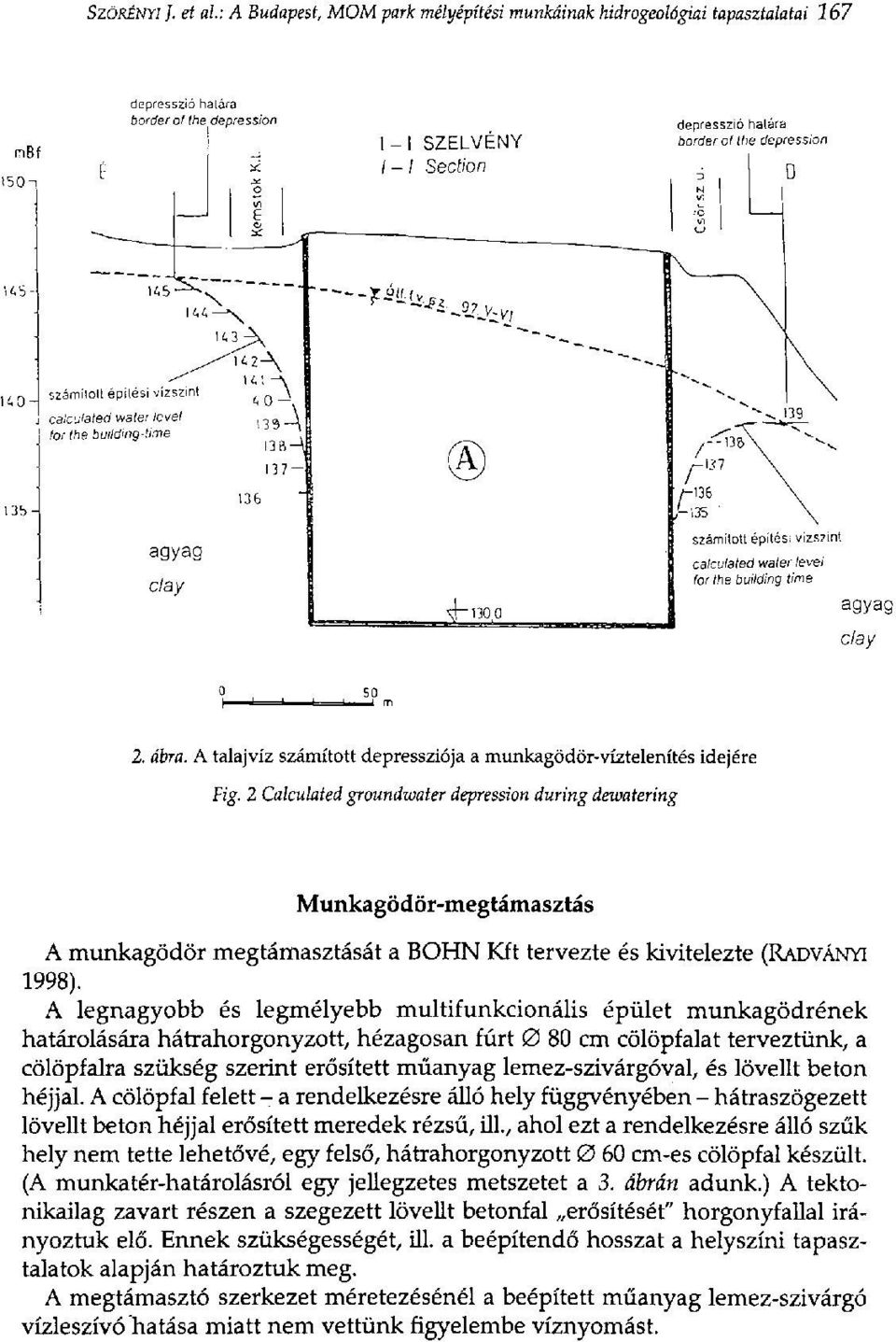 ábra. A talajvíz számított depressziója a munkagödör-víztelenítés idejére Fig.