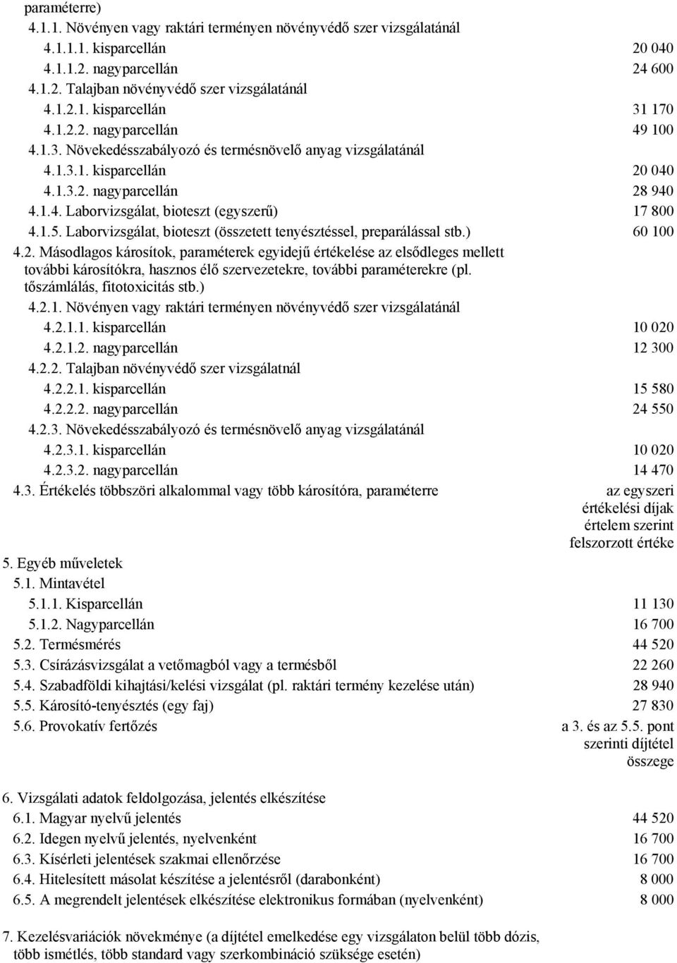 1.5. Laborvizsgálat, bioteszt (összetett tenyésztéssel, preparálással stb.) 60 100 4.2.