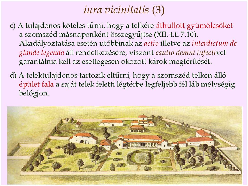 Akadályoztatása esetén utóbbinak az actio illetve az interdictum de glande legenda áll rendelkezésére, viszont cautio