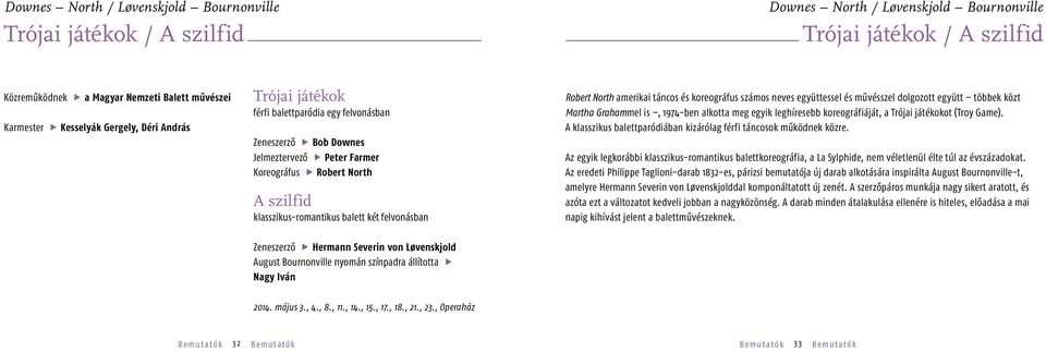 felvonásban Robert North amerikai táncos és koreográfus számos neves együttessel és művésszel dolgozott együtt többek közt Martha Grahammel is, -ben alkotta meg egyik leghíresebb koreográfiáját, a