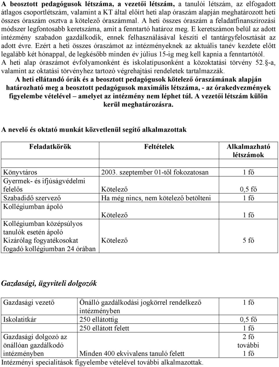 E keretszámon belül az adott intézmény szabadon gazdálkodik, ennek felhasználásával készíti el tantárgyfelosztását az adott évre.