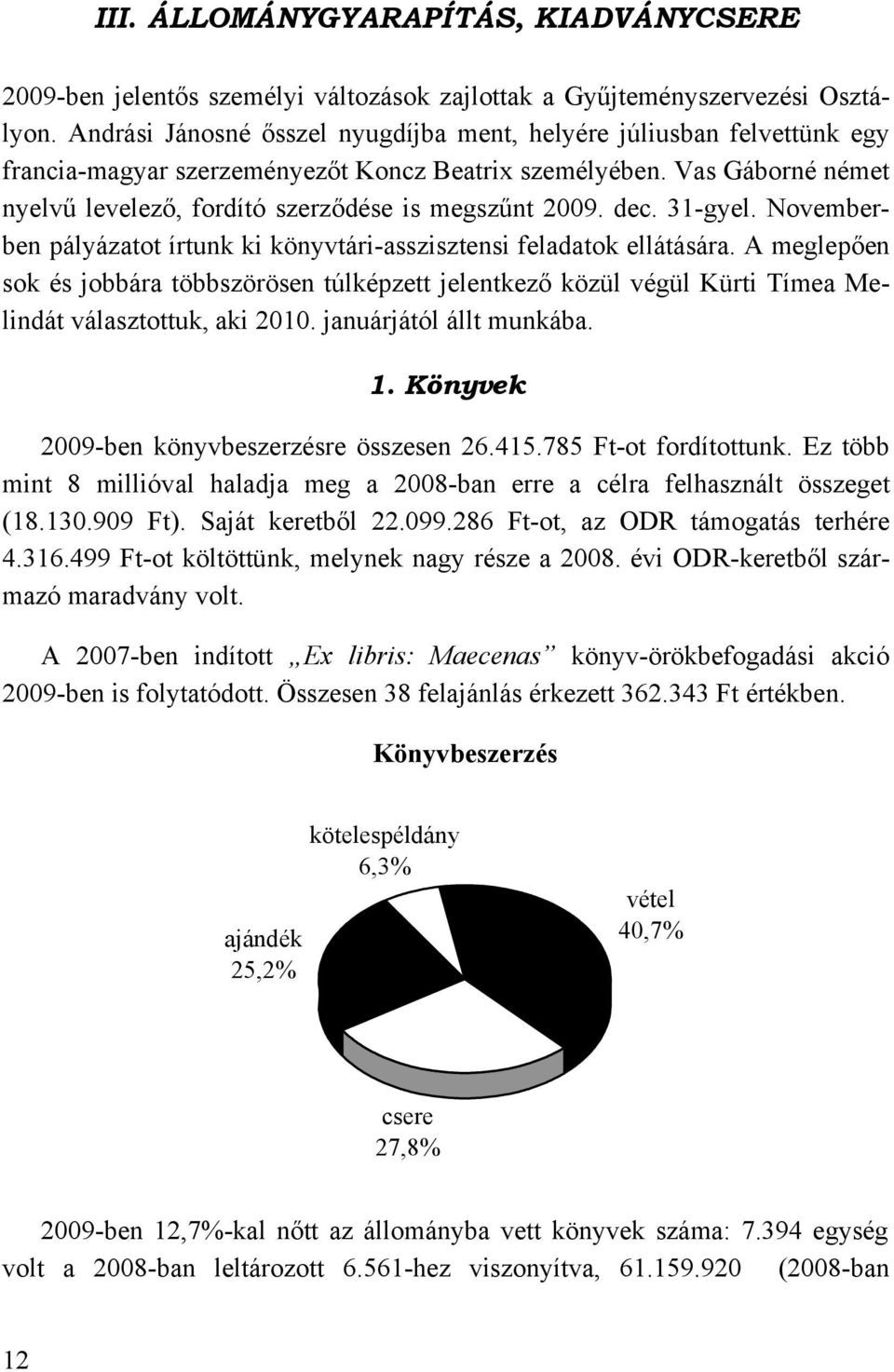 dec. 31-gyel. Novemberben pályázatot írtunk ki könyvtári-asszisztensi feladatok ellátására.