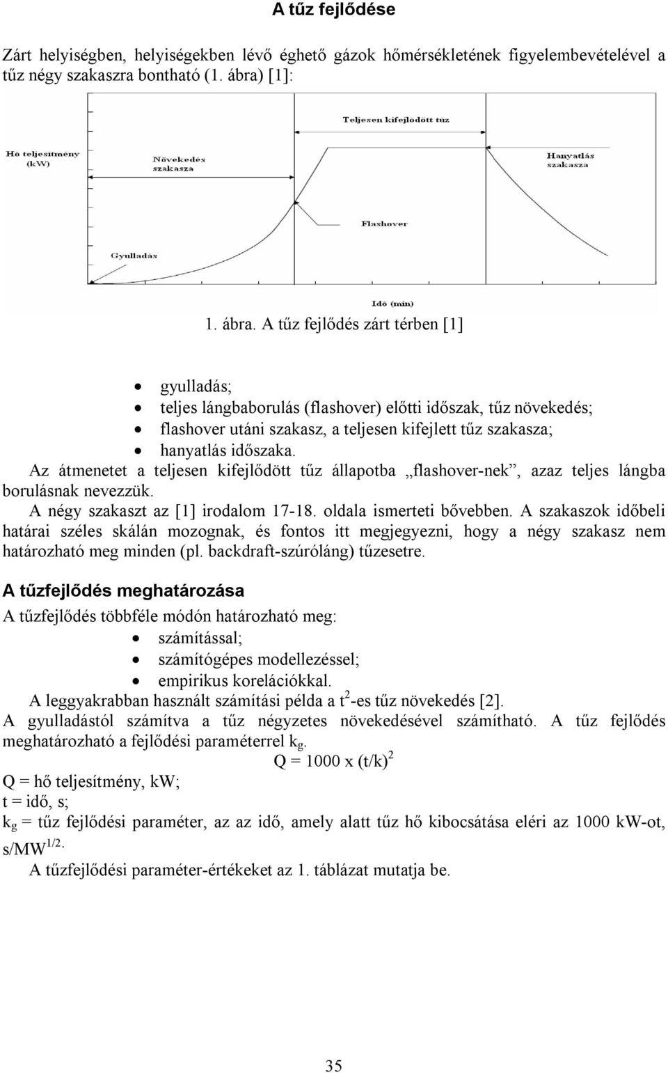 Az átmenetet a teljesen kifejlődött tűz állapotba flashover-nek, azaz teljes lángba borulásnak nevezzük. A négy szakaszt az [1] irodalom 17-18. oldala ismerteti bővebben.