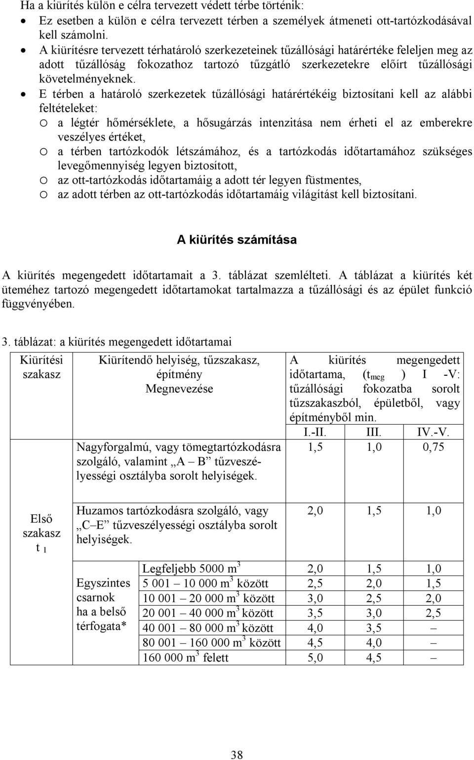 E térben a határoló szerkezetek tűzállósági határértékéig biztosítani kell az alábbi feltételeket: a légtér hőmérséklete, a hősugárzás intenzitása nem érheti el az emberekre veszélyes értéket, a