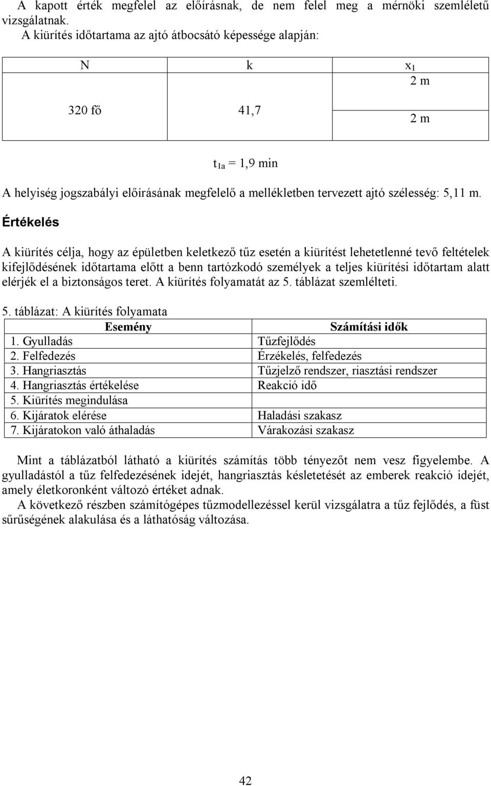 Értékelés A kiürítés célja, hogy az épületben keletkező tűz esetén a kiürítést lehetetlenné tevő feltételek kifejlődésének időtartama előtt a benn tartózkodó személyek a teljes kiürítési időtartam