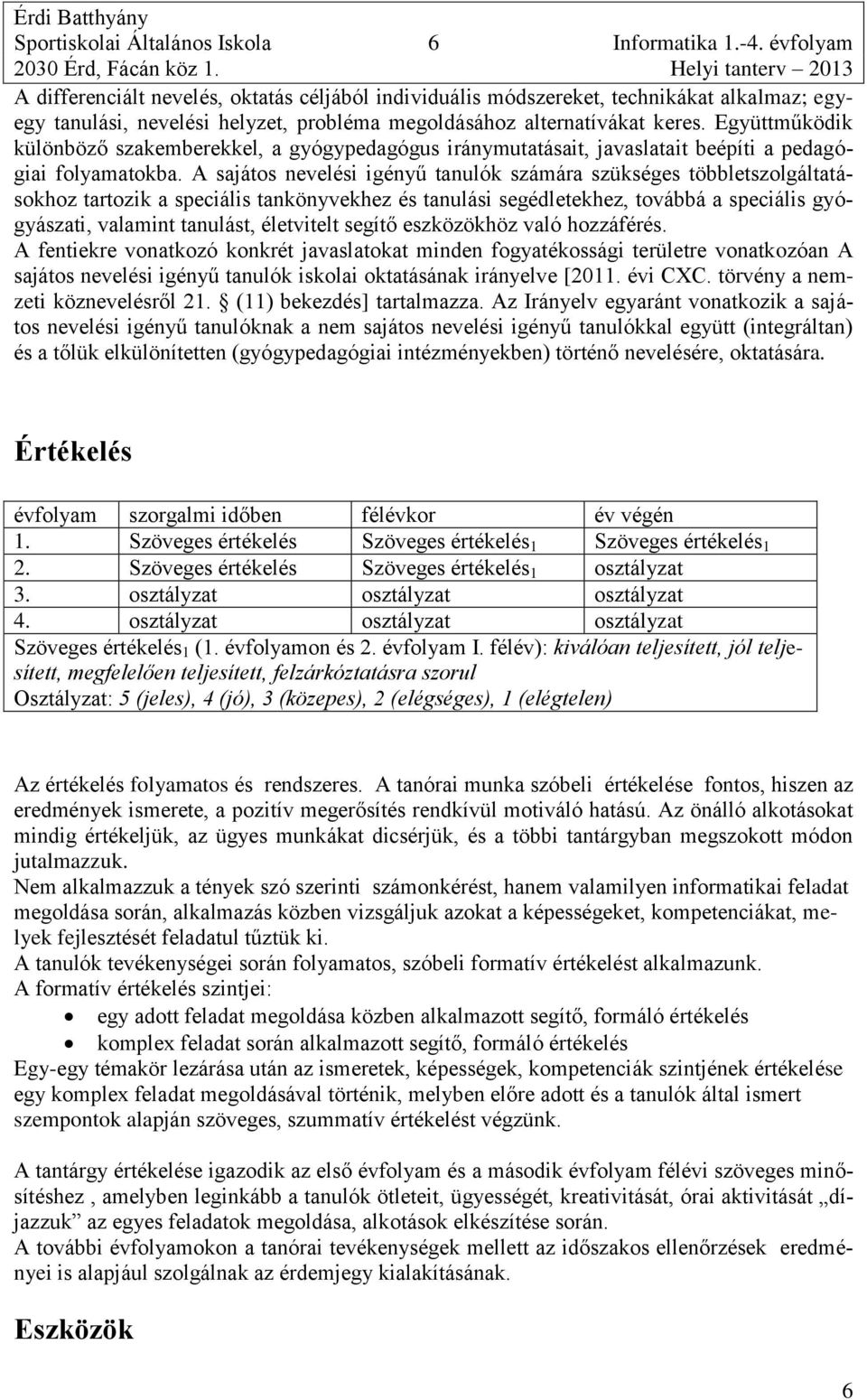 Együttműködik különböző szakemberekkel, a gyógypedagógus iránymutatásait, javaslatait beépíti a pedagógiai folyamatokba.