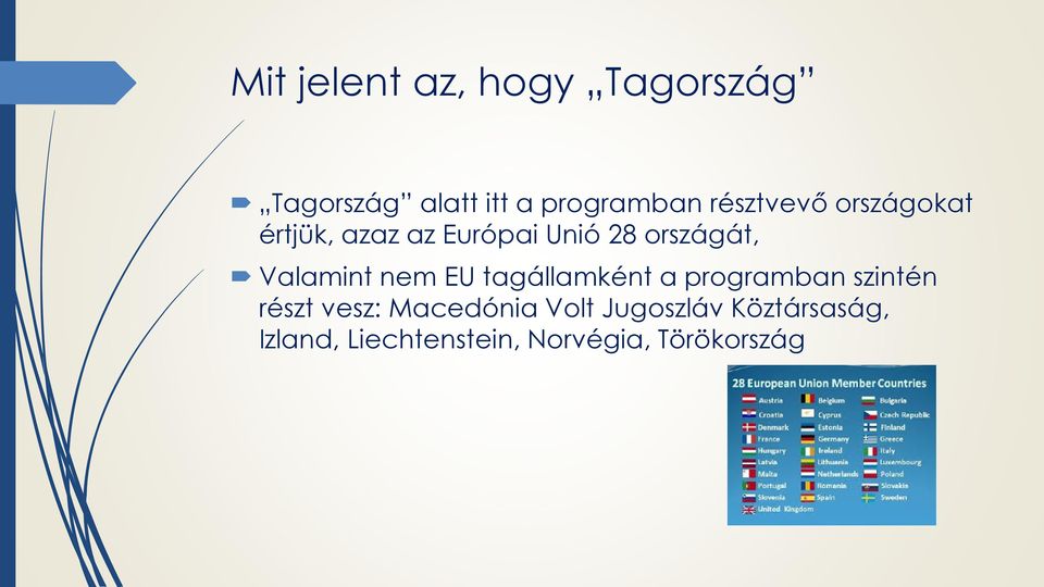 Valamint nem EU tagállamként a programban szintén részt vesz: