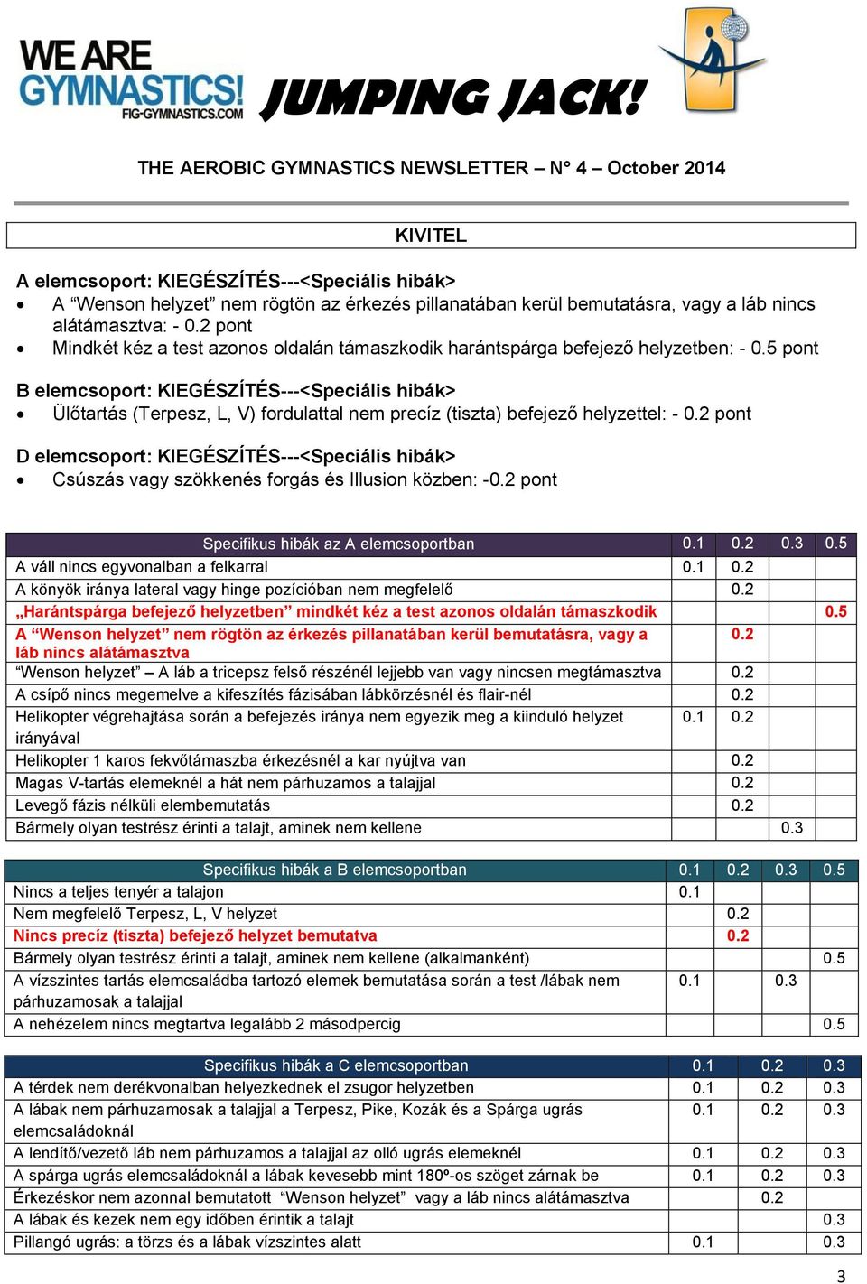 5 pont B elemcsoport: KIEGÉSZÍTÉS---<Speciális hibák> Ülőtartás (Terpesz, L, V) fordulattal nem precíz (tiszta) befejező helyzettel: - 0.