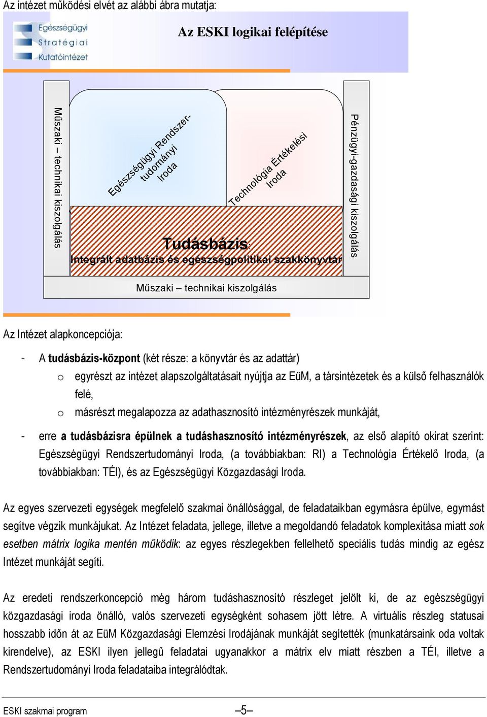 egyrészt az intézet alapszolgáltatásait nyújtja az EüM, a társintézetek és a külső felhasználók felé, o másrészt megalapozza az adathasznosító intézményrészek munkáját, - erre a tudásbázisra épülnek