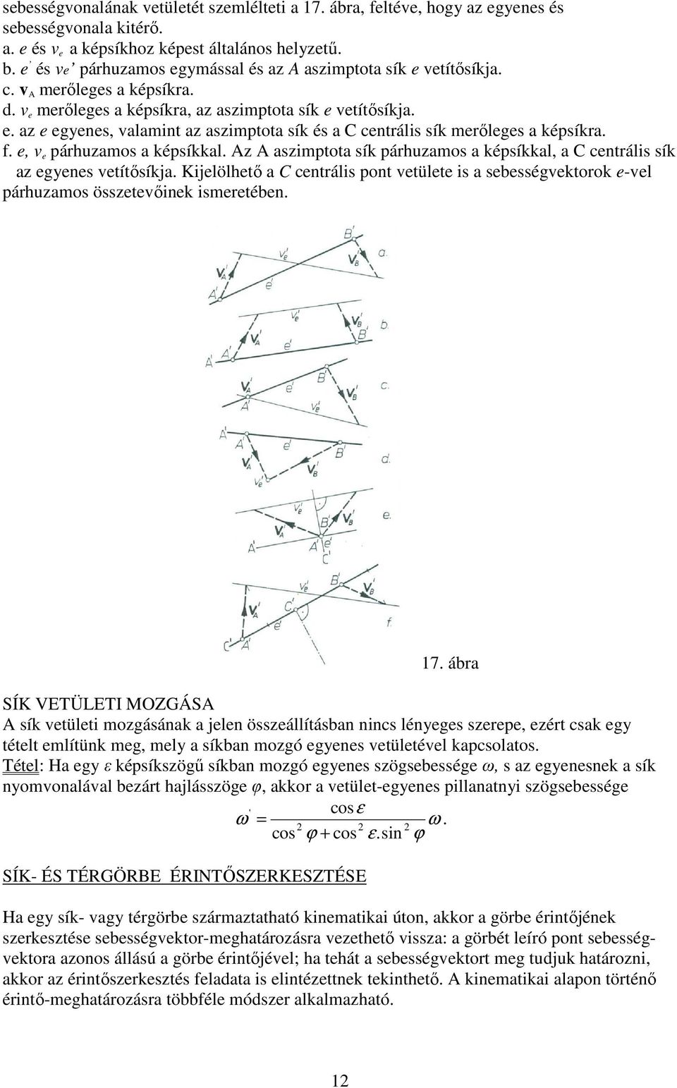 f. e, v e párhuzamos a képsíkkal. Az A aszimptota sík párhuzamos a képsíkkal, a C centrális sík az egyenes vetítősíkja.