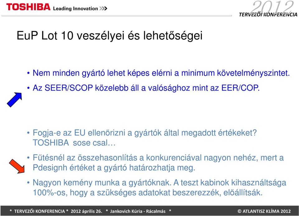 TOSHIBA sose csal Fűtésnél az összehasonlítás a konkurenciával nagyon nehéz, mert a Pdesignh értéket a gyártó