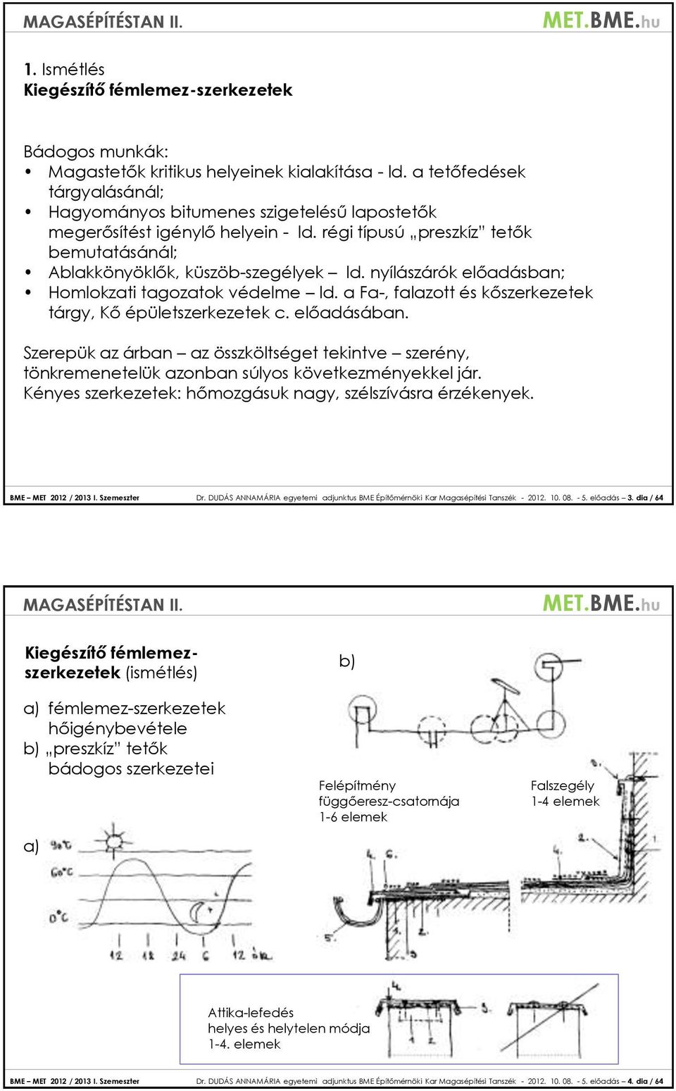 nyílászárók előadásban; Homlokzati tagozatok védelme ld. a Fa-, falazott és kőszerkezetek tárgy, Kő épületszerkezetek c. előadásában.