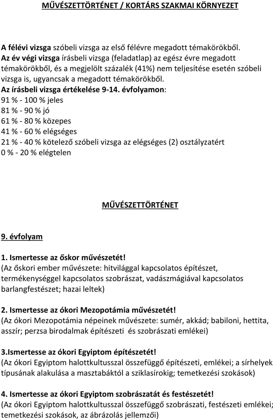 Az írásbeli vizsga értékelése 9-14.