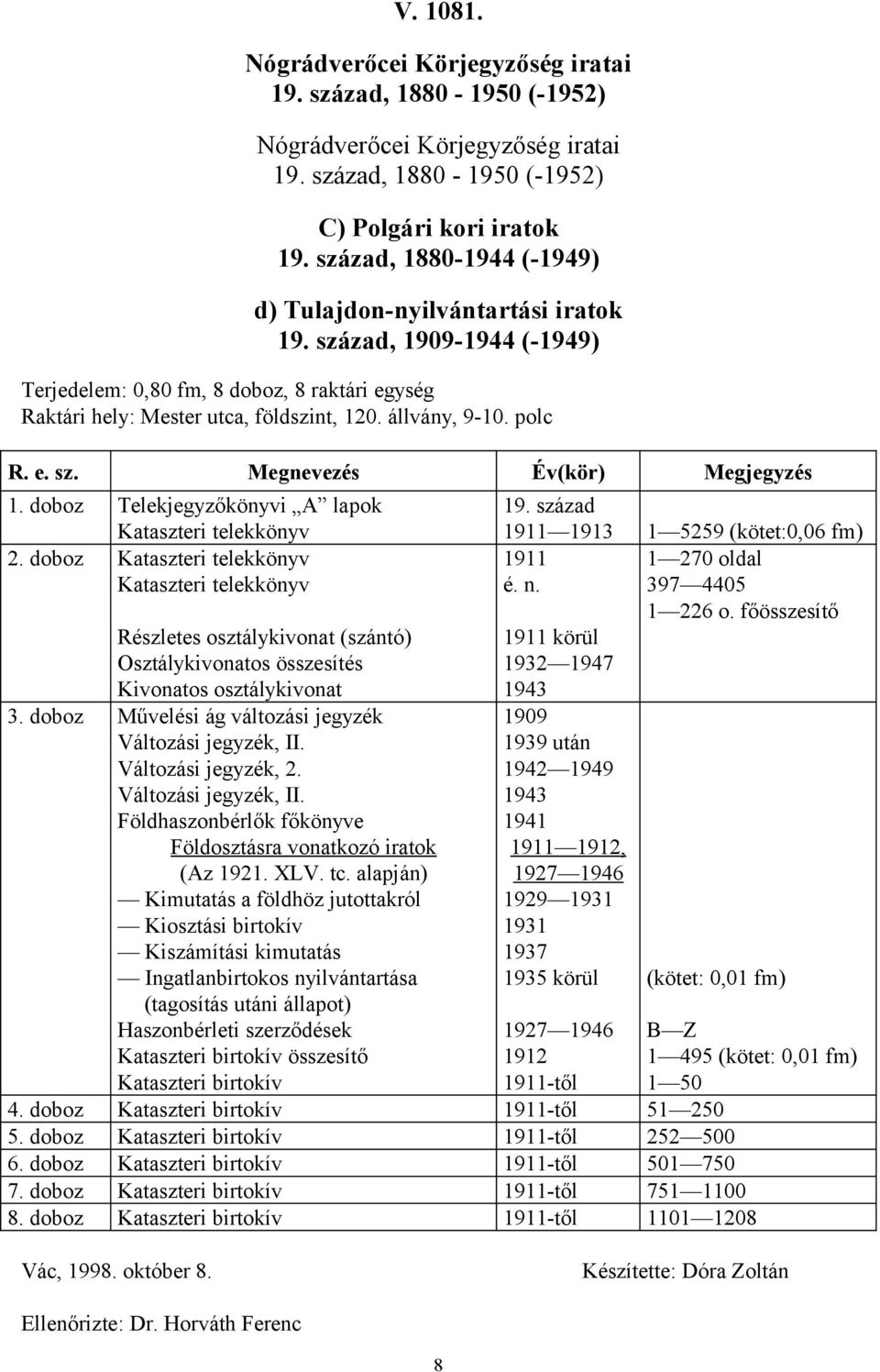 Kataszteri telekkönyv Kataszteri telekkönyv Részletes osztálykivonat (szántó) Osztálykivonatos összesítés Kivonatos osztálykivonat 3. Művelési ág változási jegyzék Változási jegyzék, II.