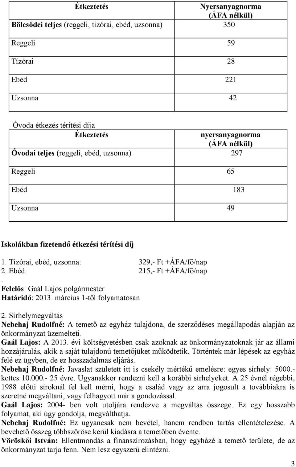 Ebéd: 215,- Ft +ÁFA/fő/nap. Határidő: 2013. március 1-től folyamatosan 2.