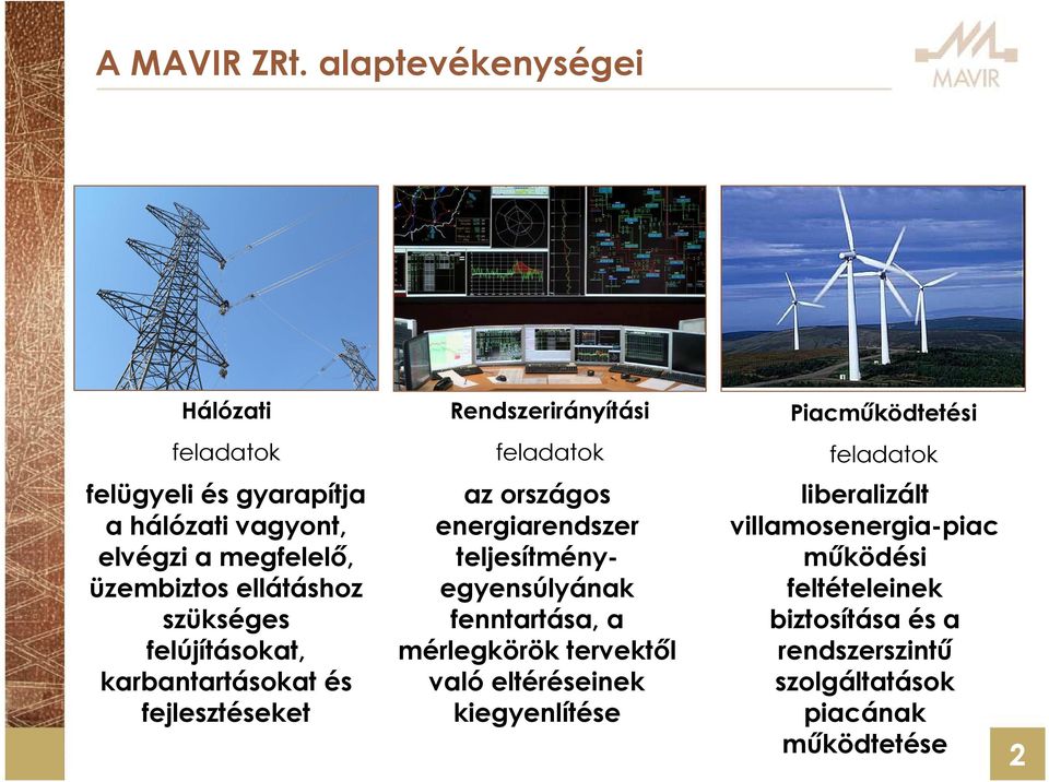 szükséges felújításokat, karbantartásokat és fejlesztéseket Rendszerirányítási feladatok az országos energiarendszer