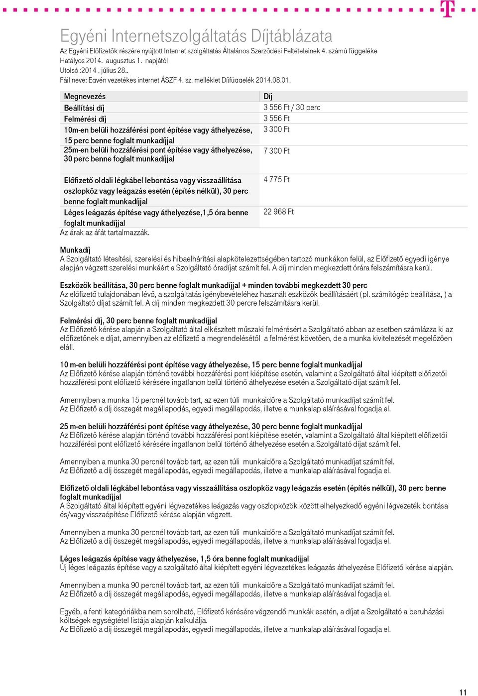 foglalt munkadíjjal Léges leágazás építése vagy áthelyezése,1,5 óra benne foglalt munkadíjjal 4 775 Ft 22 968 Ft Munkadíj A Szolgáltató létesítési, szerelési és hibaelhárítási alapkötelezettségében