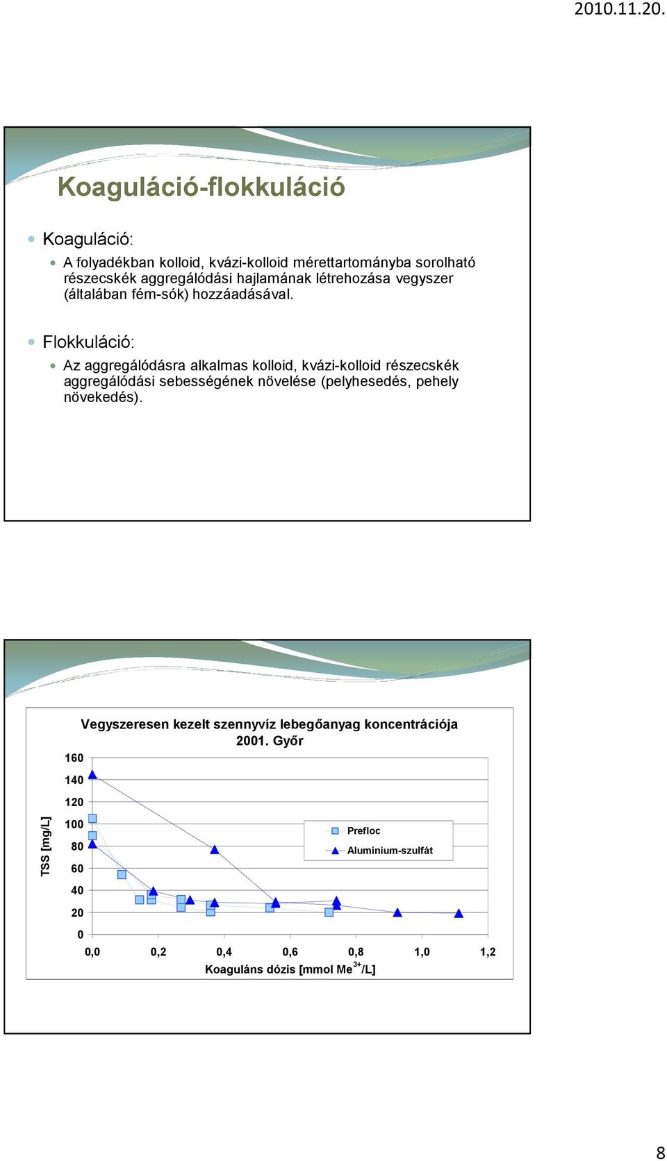 Flokkuláció: Az aggregálódásra alkalmas kolloid, kvázi-kolloid részecskék aggregálódási sebességének növelése (pelyhesedés, pehely