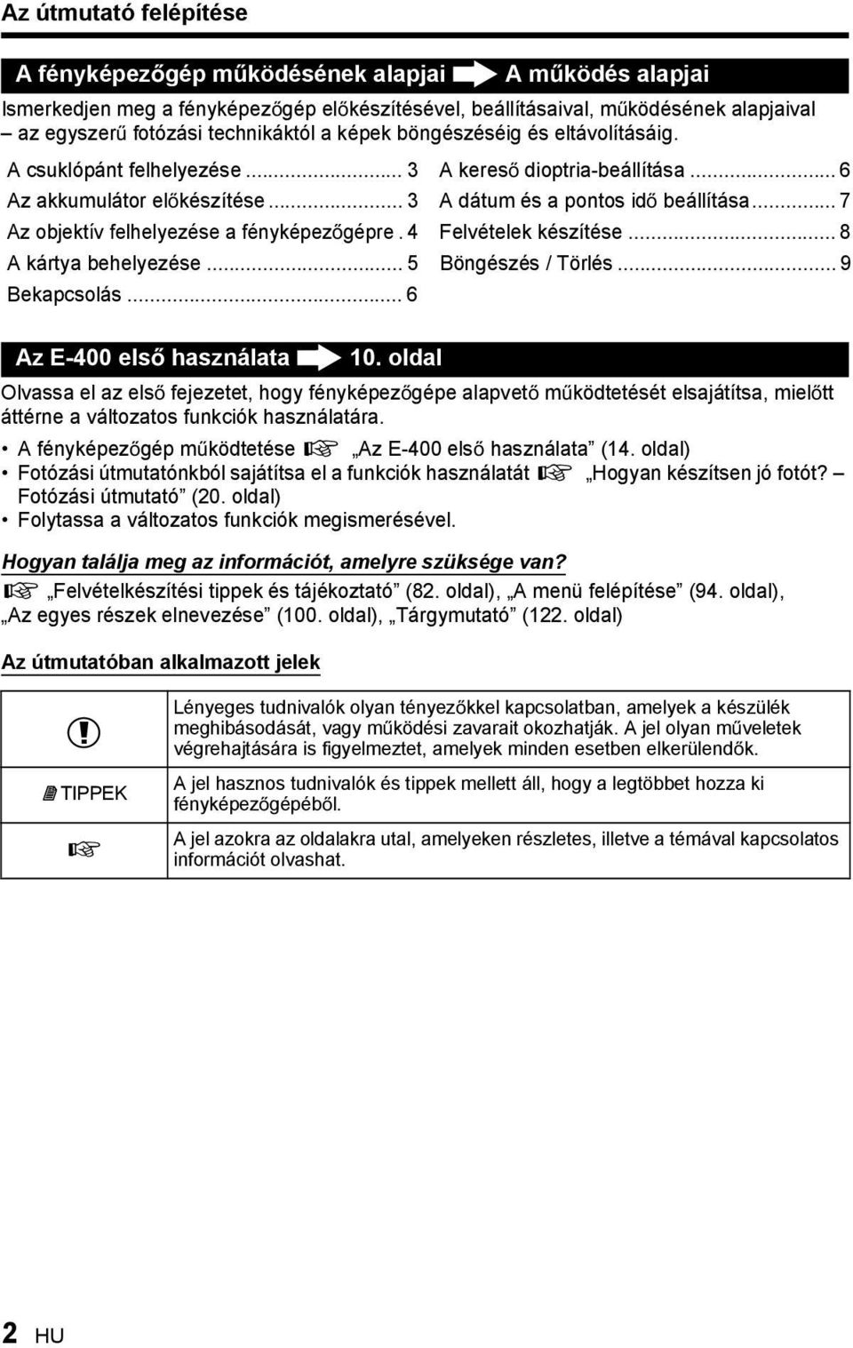 .. 7 Az objektív felhelyezése a fényképez gépre. 4 Felvételek készítése... 8 A kártya behelyezése... 5 Böngészés / Törlés... 9 Bekapcsolás.