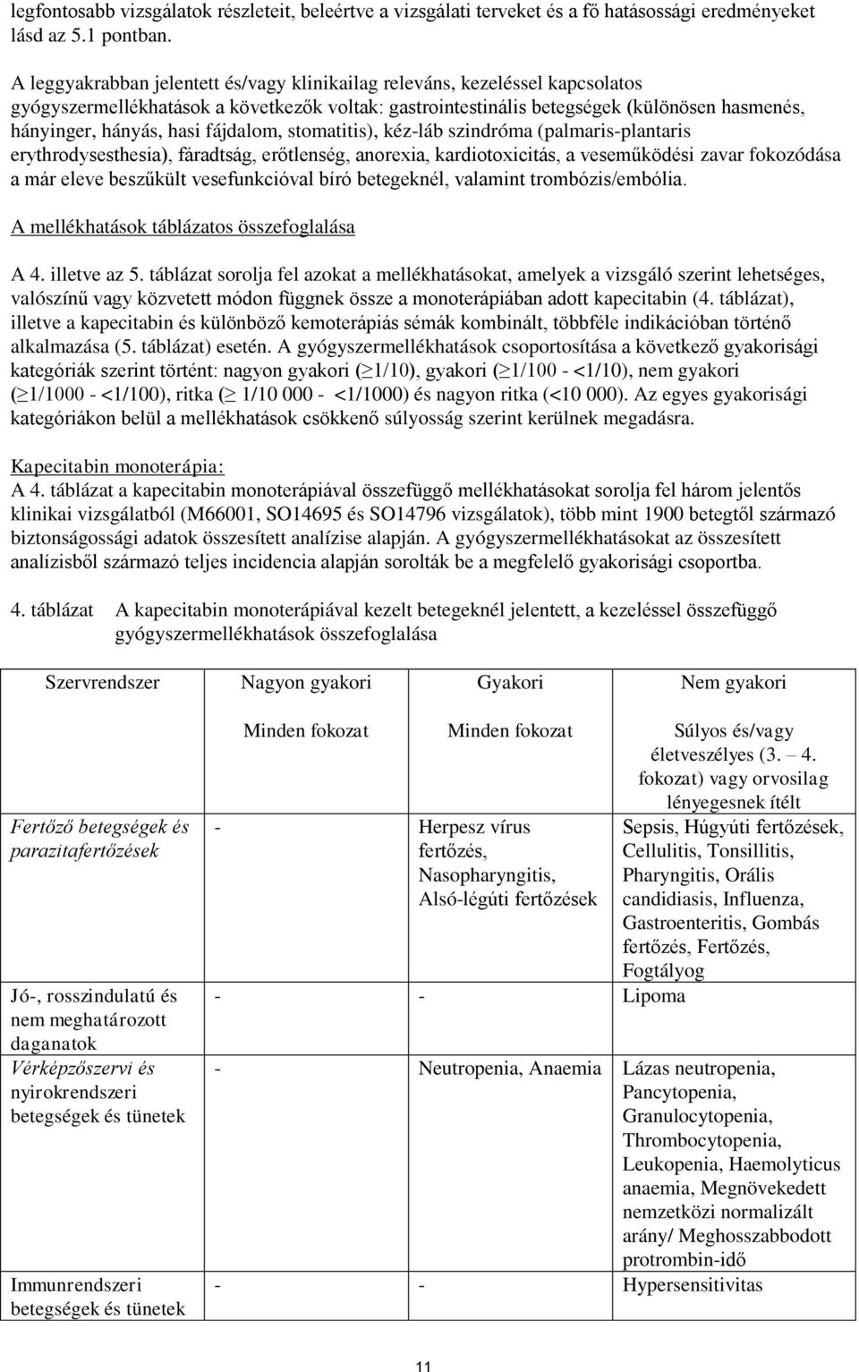 fájdalom, stomatitis), kéz-láb szindróma (palmaris-plantaris erythrodysesthesia), fáradtság, erőtlenség, anorexia, kardiotoxicitás, a veseműködési zavar fokozódása a már eleve beszűkült