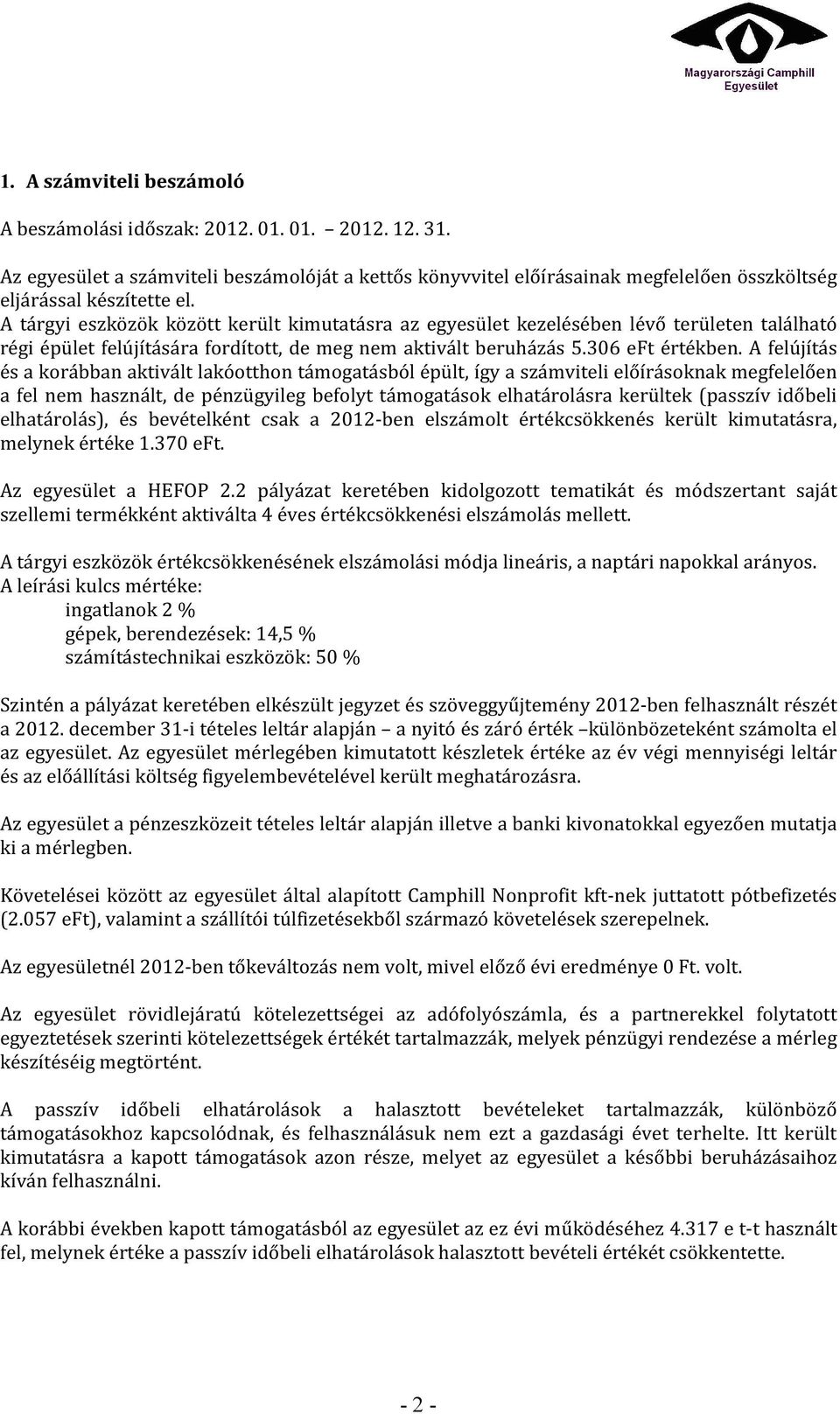 A felújítás és a korábban aktivált lakóotthon támogatásból épült, így a számviteli előírásoknak megfelelően a fel nem használt, de pénzügyileg befolyt támogatások elhatárolásra kerültek (passzív