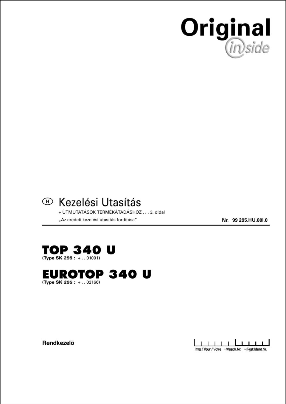 . 01001) EUROTOP 340 U (Type SK 295