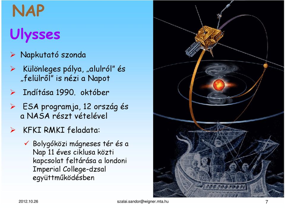 október ESA programja, 12 ország és a NASA részt vételével KFKI RMKI feladata: