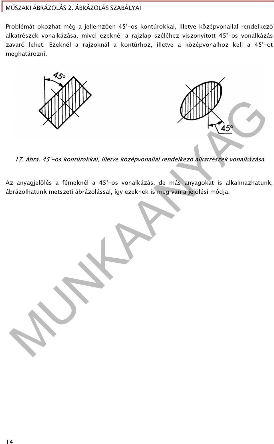 Ezeknél a rajzoknál a kontúrhoz, illetve a középvonalhoz kell a 45 -ot meghatározni. 17. ábra.