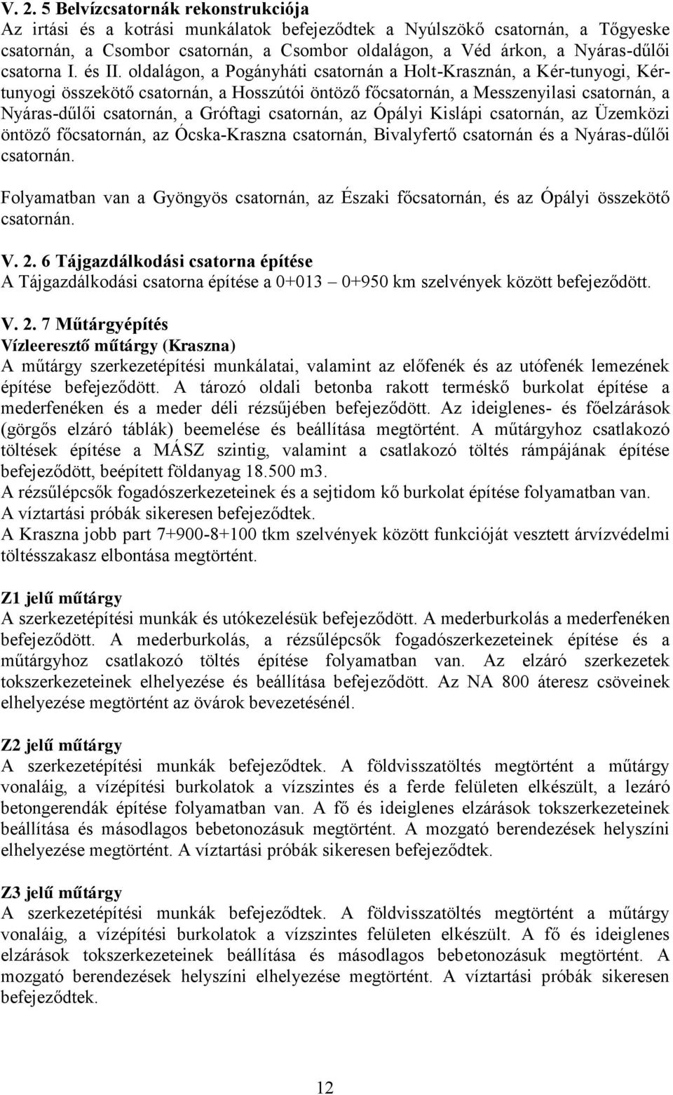 oldalágon, a Pogányháti csatornán a Holt-Krasznán, a Kér-tunyogi, Kértunyogi összekötő csatornán, a Hosszútói öntöző főcsatornán, a Messzenyilasi csatornán, a Nyáras-dűlői csatornán, a Gróftagi