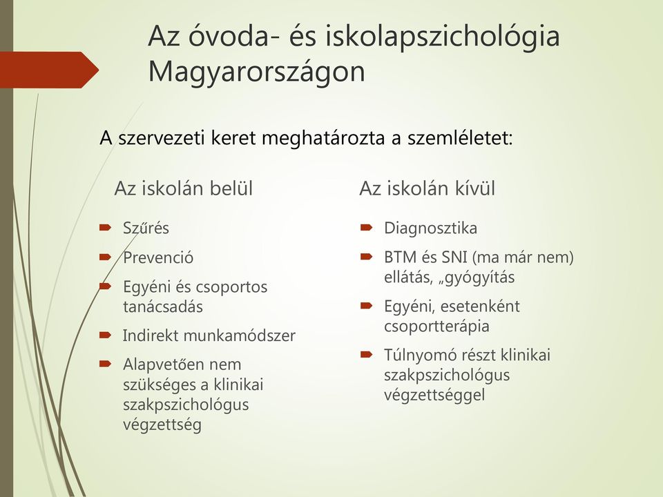 szükséges a klinikai szakpszichológus végzettség Az iskolán kívül Diagnosztika BTM és SNI (ma már