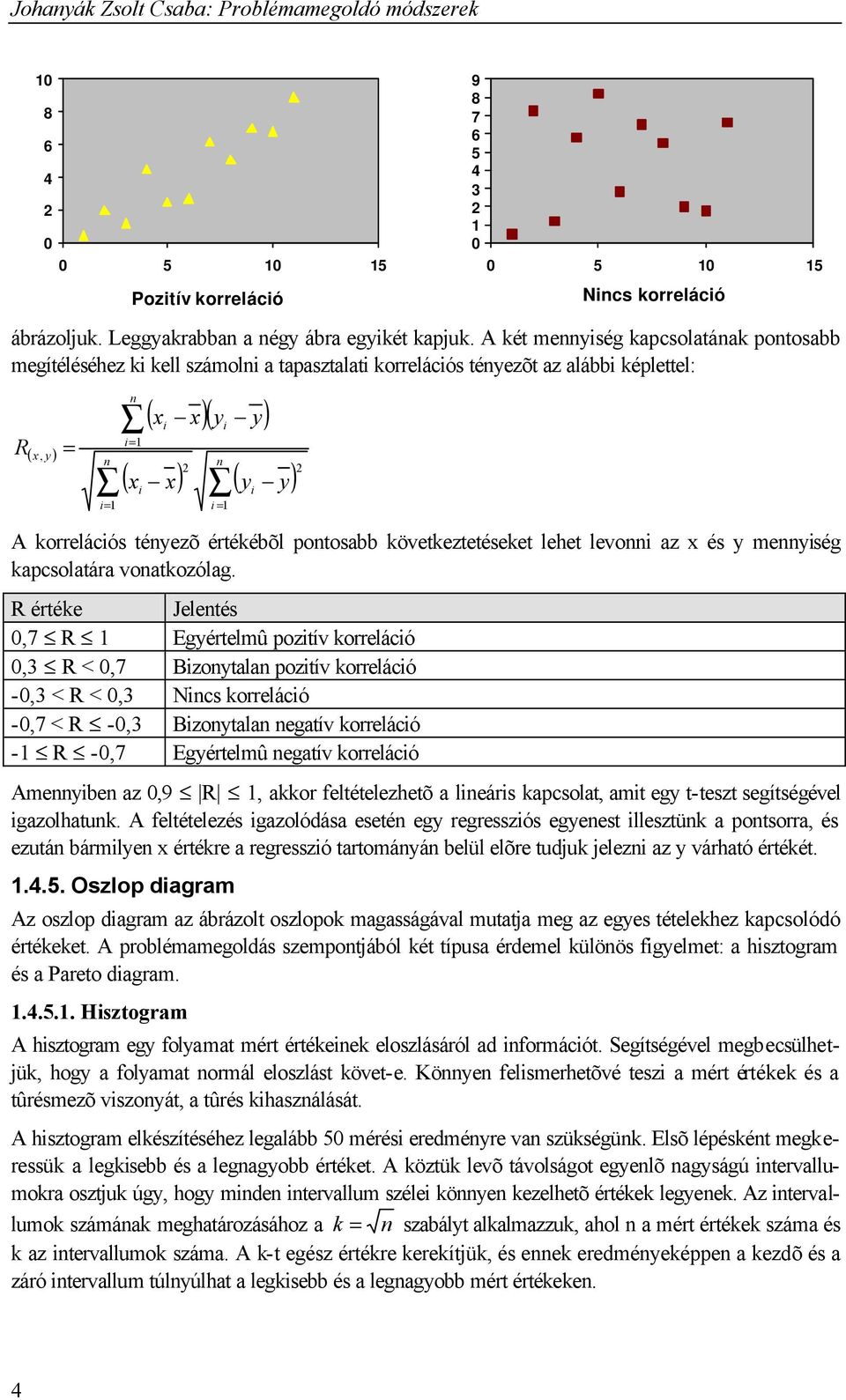 i i i= 1 i A korrelációs tényezõ értékébõl pontosabb következtetéseket lehet levonni az x és y mennyiség kapcsolatára vonatkozólag.