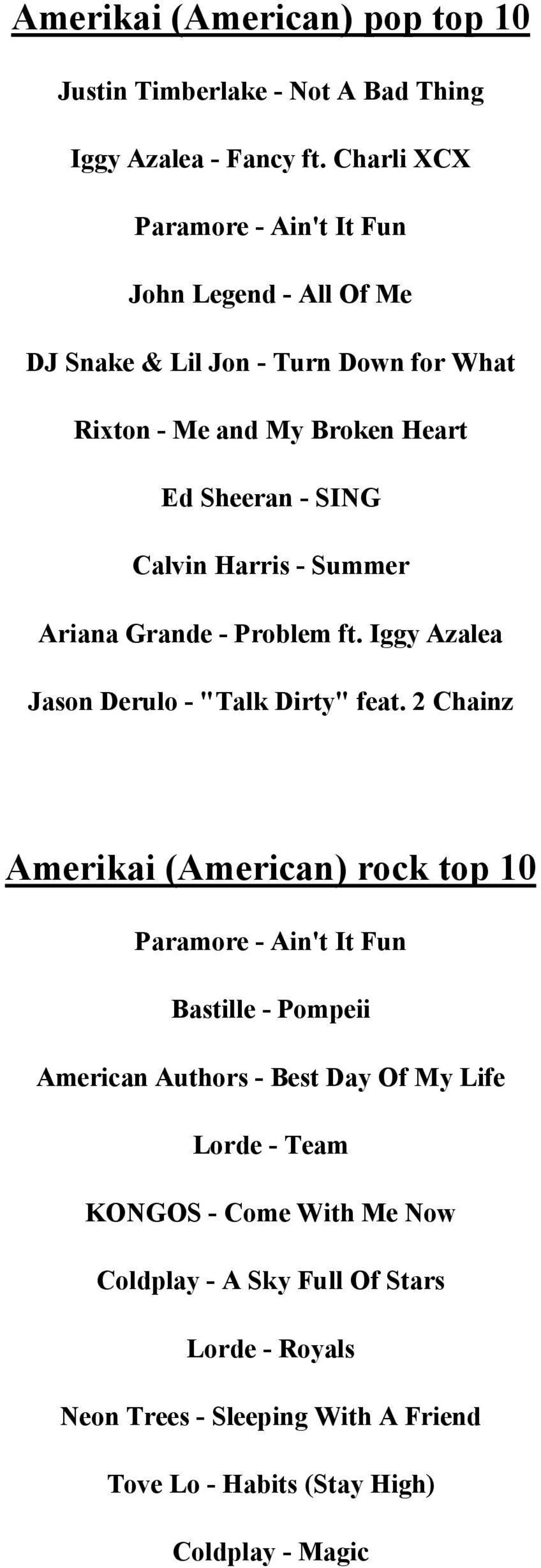 Harris - Summer Ariana Grande - Problem ft. Iggy Azalea Jason Derulo - "Talk Dirty" feat.