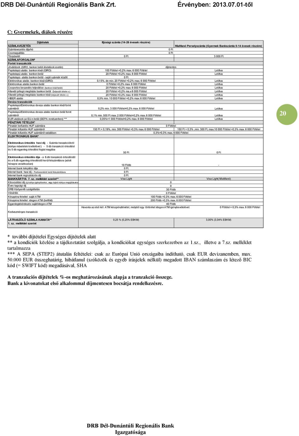 6 00/tétel Letiltva Papíralapú utalás bankon belül - saját számák között Elektronikus utalás bankon kívül (GIRO) 0,15%, de min. 2/tétel +0,2% max.