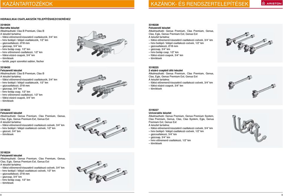 Alkalmazható: Clas B Premium, Clas B fűtési előremenő/visszatérő csatlakozók, 3/4 km hmv belépő / kilépő csatlakozók, 1/2 km gázcsatlakozó, Ø18 mm gázcsap, 3/4 km hmv betáp csap, 1/2 km hmv előremenő