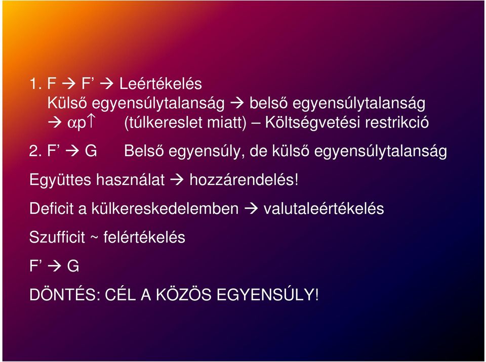 F G Belső egyensúly, de külső egyensúlytlnság Együttes hsznált