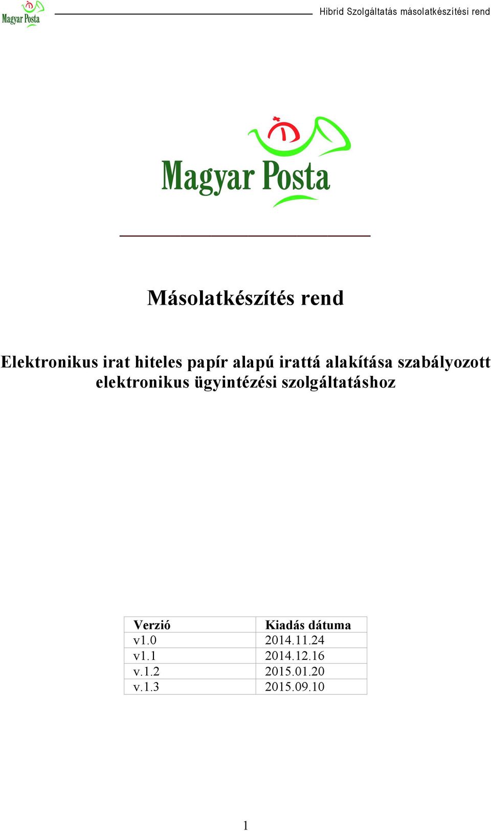 ügyintézési szolgáltatáshoz Verzió Kiadás dátuma v1.