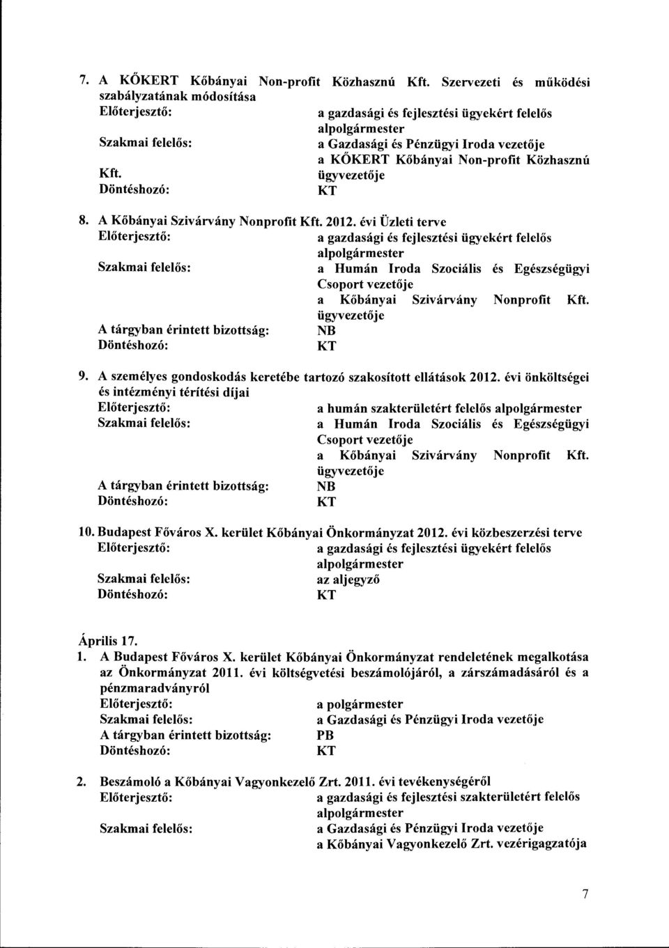 A személyes gondoskodás keretébe tartozó szakosított ellátások 2012.