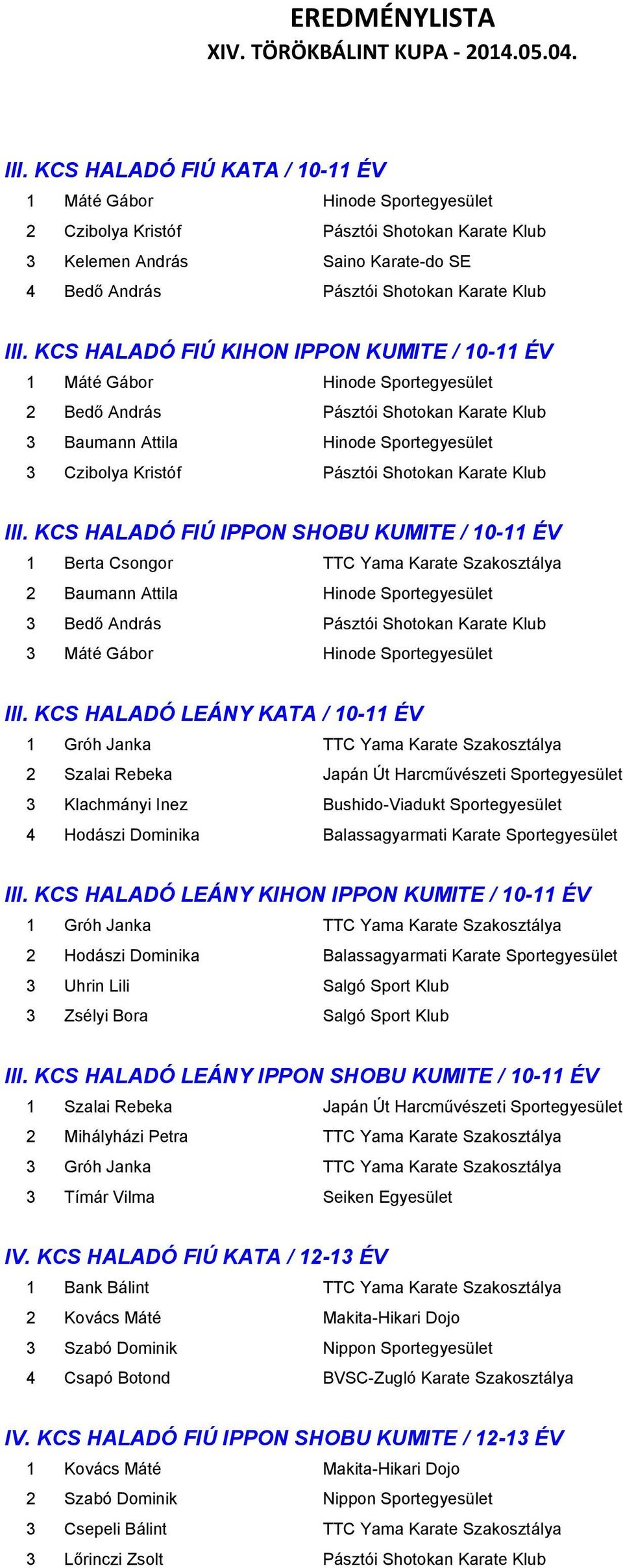 KCS HALADÓ FIÚ KIHON IPPON KUMITE / 10-11 ÉV III.