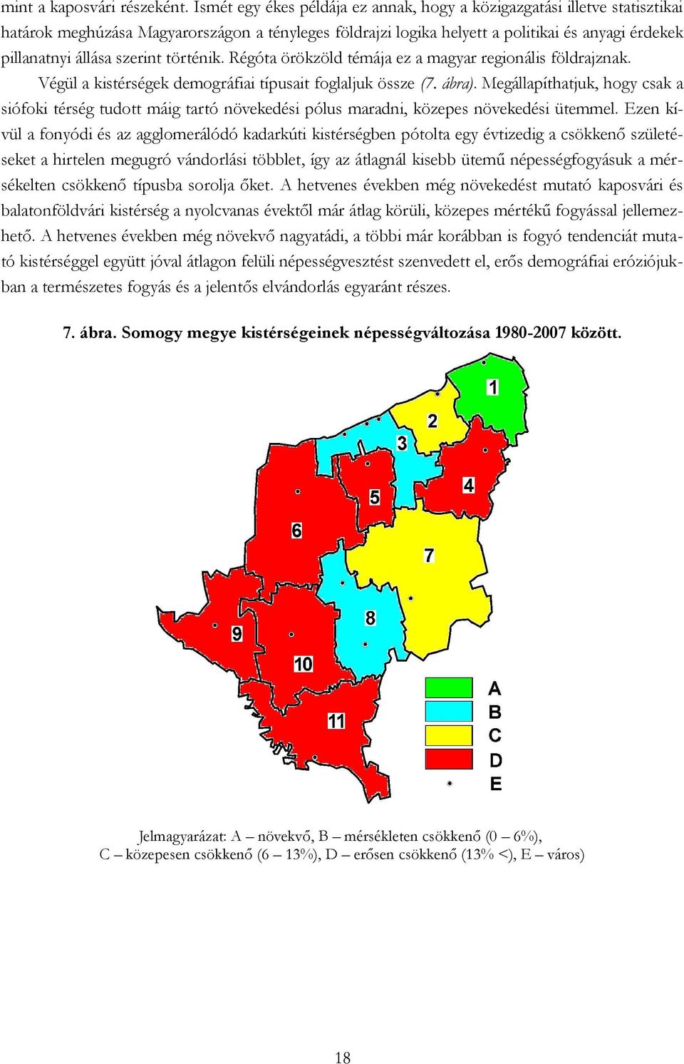 szerint történik. Régóta örökzöld témája ez a magyar regionális földrajznak. Végül a kistérségek demográfiai típusait foglaljuk össze (7. ábra).