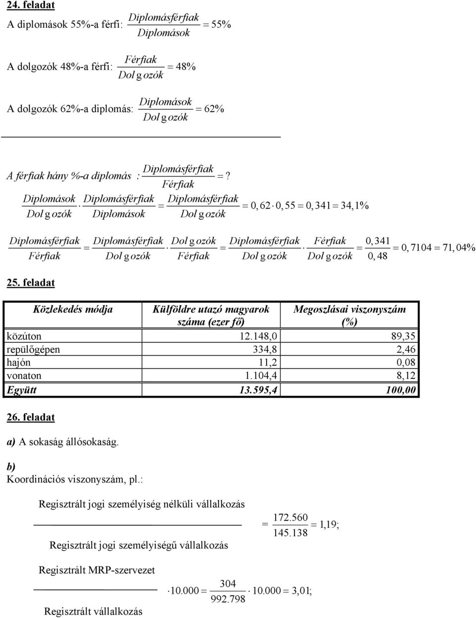 Férfiak Diplomások Diplomásférfiak Diplomásférfiak = = 0, 62 0,55 = 0,341 = 34,1% Dol gozók Diplomások Dol gozók Diplomásférfiak Diplomásférfiak Dol gozók Diplomásférfiak Férfiak 0,341 = = = = 0,7104