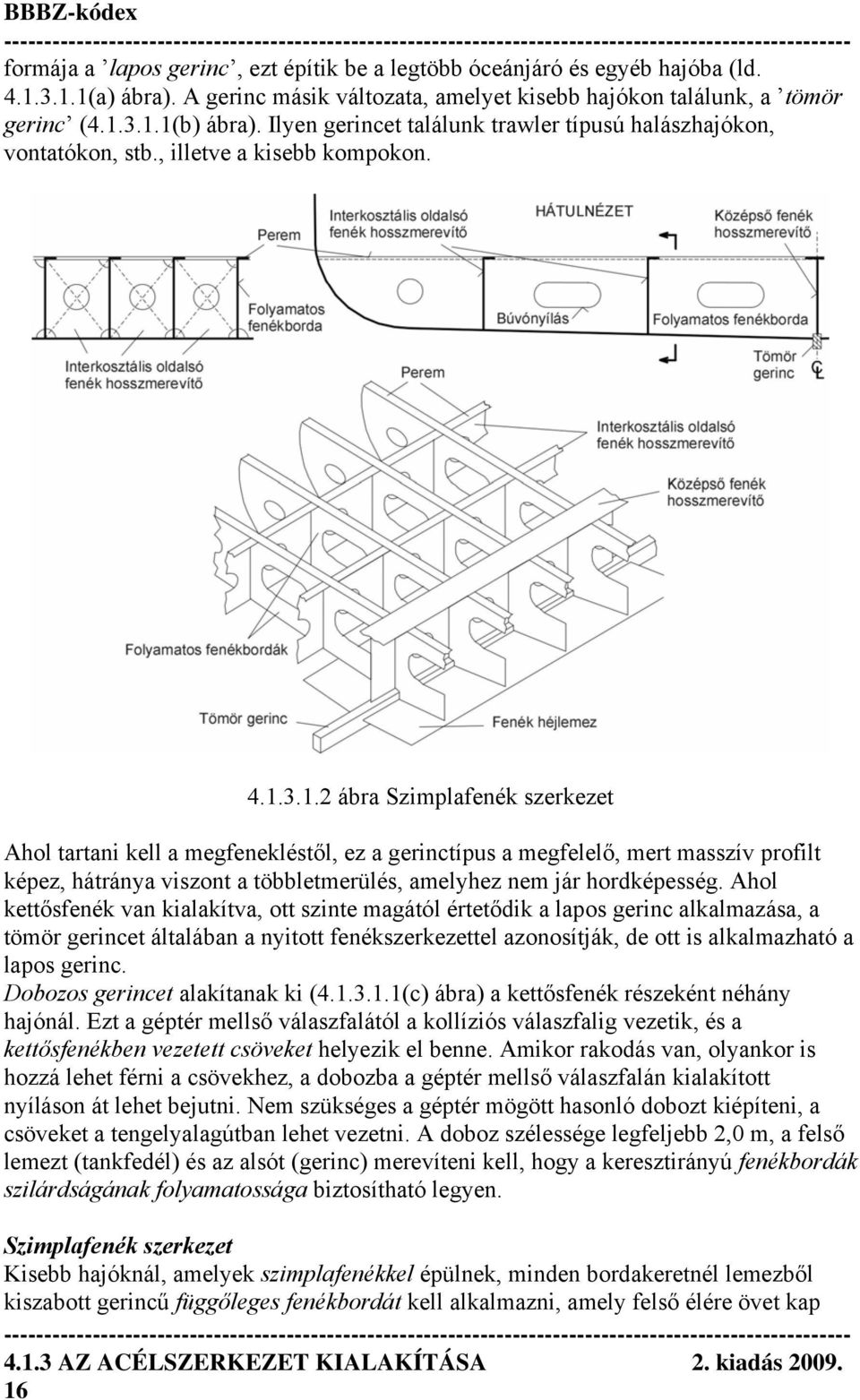 3.1.2 ábra Szimplafenék szerkezet Ahol tartani kell a megfenekléstől, ez a gerinctípus a megfelelő, mert masszív profilt képez, hátránya viszont a többletmerülés, amelyhez nem jár hordképesség.