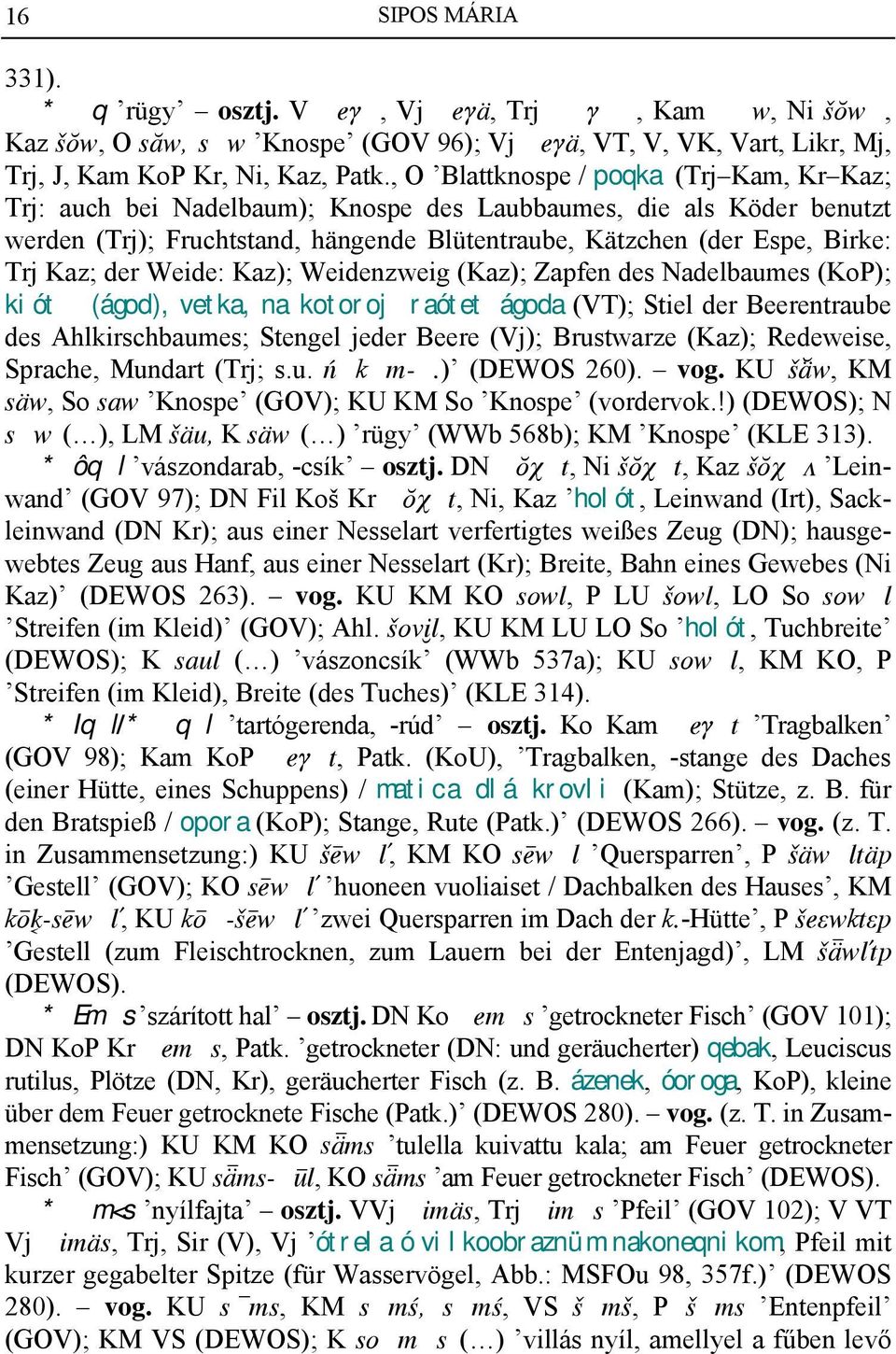 der Weide: Kaz); Weidenzweig (Kaz); Zapfen des Nadelbaumes (KoP); kiót (ágod), vetka, na kotoroj raótet ágoda (VT); Stiel der Beerentraube des Ahlkirschbaumes; Stengel jeder Beere (Vj); Brustwarze