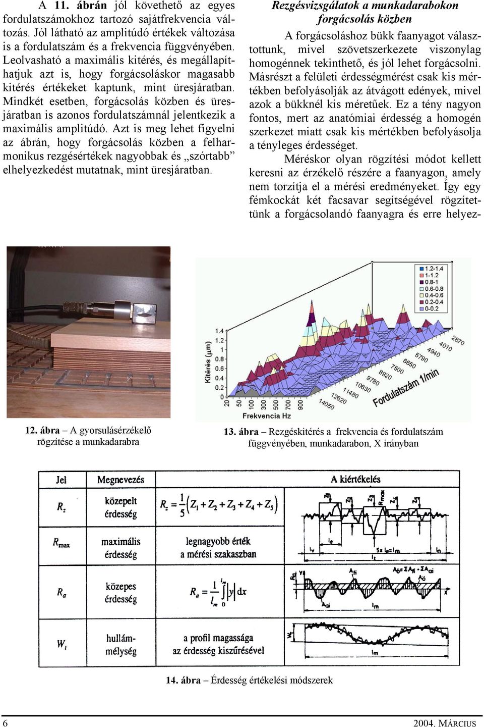 Mindkét esetben, forgácsolás közben és üresjáratban is azonos fordulatszámnál jelentkezik a maximális amplitúdó.
