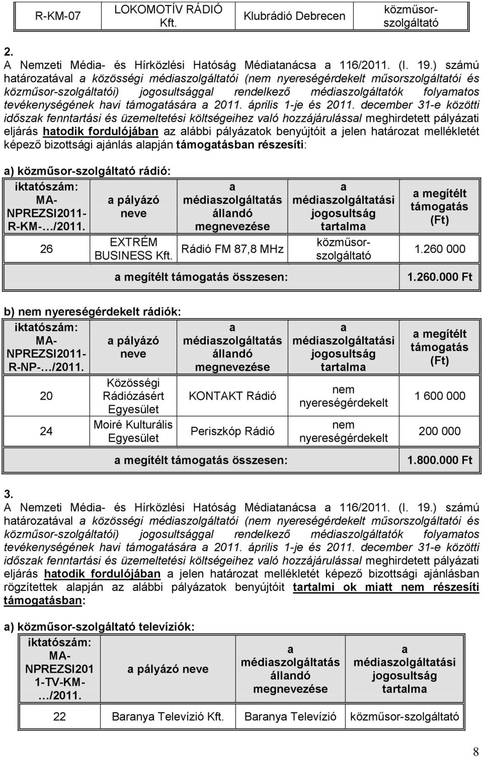 támogatására a 2011. április 1-je és 2011.