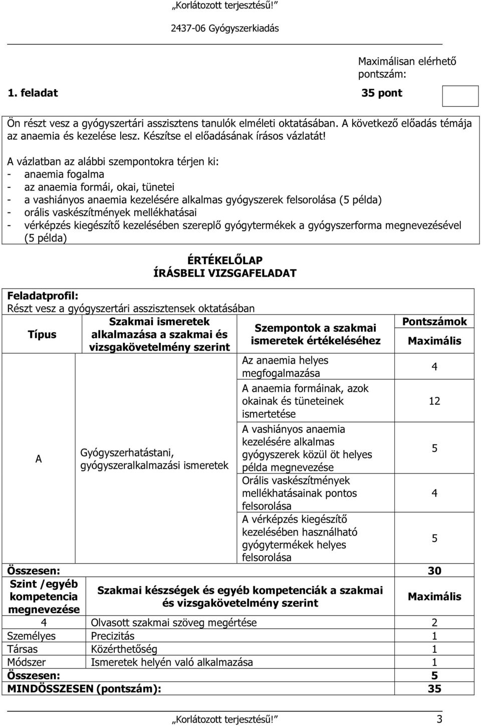 A vázlatban az alábbi szempontokra térjen ki: - anaemia fogalma - az anaemia formái, okai, tünetei - a vashiányos anaemia kezelésére alkalmas gyógyszerek felsorolása (5 példa) - orális