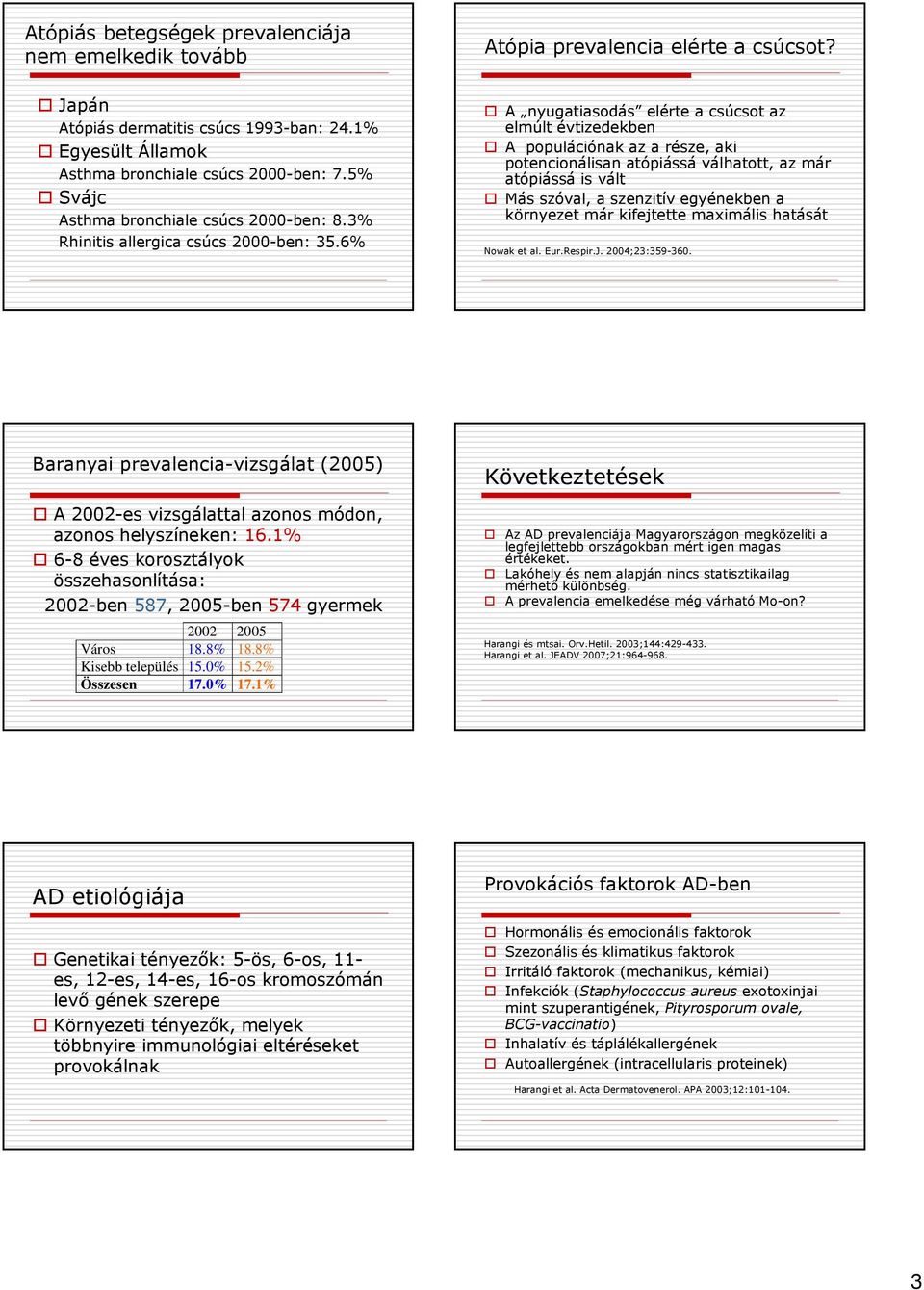 6% A nyugatiasodás elérte a csúcsot az elmúlt évtizedekben A populációnak az a része, aki potencionálisan atópiássá válhatott, az már atópiássá is vált Más szóval, a szenzitív egyénekben a környezet