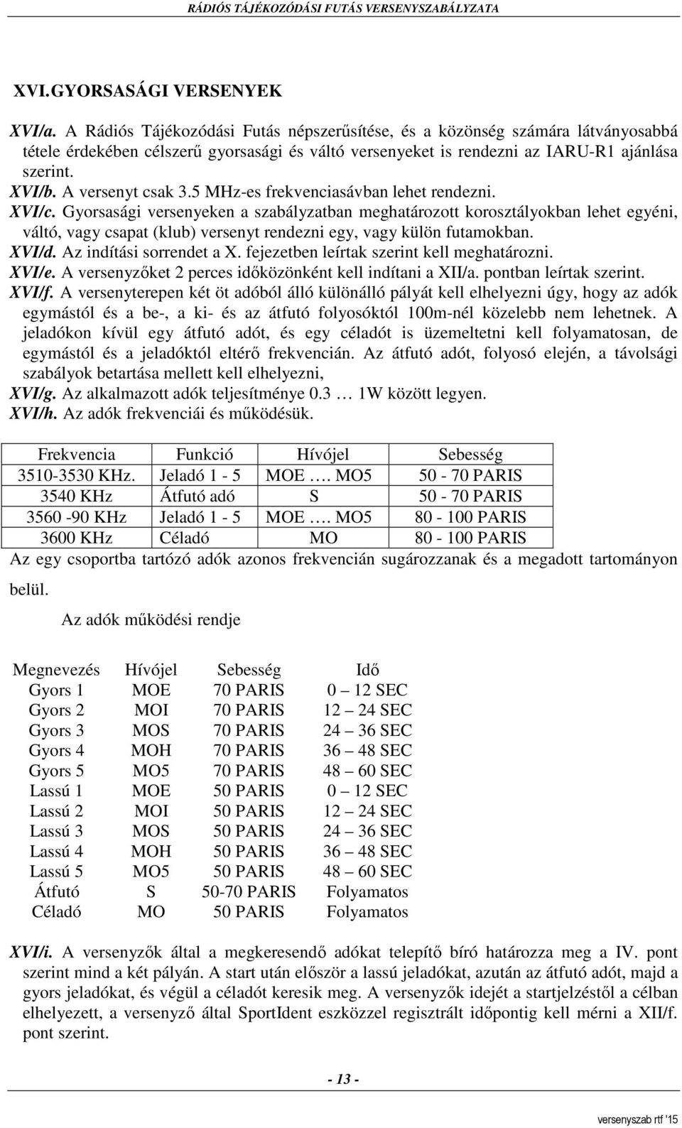 A versenyt csak 3.5 MHz-es frekvenciasávban lehet rendezni. XVI/c.