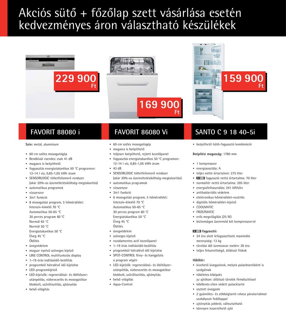 üzemeltetésiköltség-megtakarítás) automatikus programok vízszenzor 3in1 funkció 8 mosogatási program, 5 hômérséklet: Intenzív-kímélô 70 C Automatikus 50-65 C 30 perces program 60 C Normál 65 C Normál